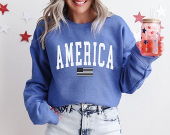 America Sweatshirt, 4th of July Sweatshirt, USA Flag Crewneck, Patriotic Sweater, Trendy Summer Sweatshirt, Star American Red White and Blue