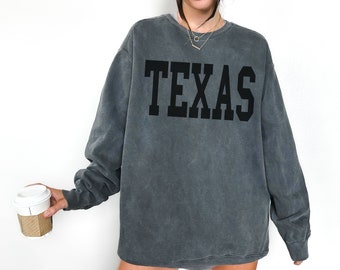 Texas Sweatshirt, Trendy Varsity Sweatshirt, Aesthetic College Crewneck, Oversized Minimalist Sweater, Texas State Sweatshirt