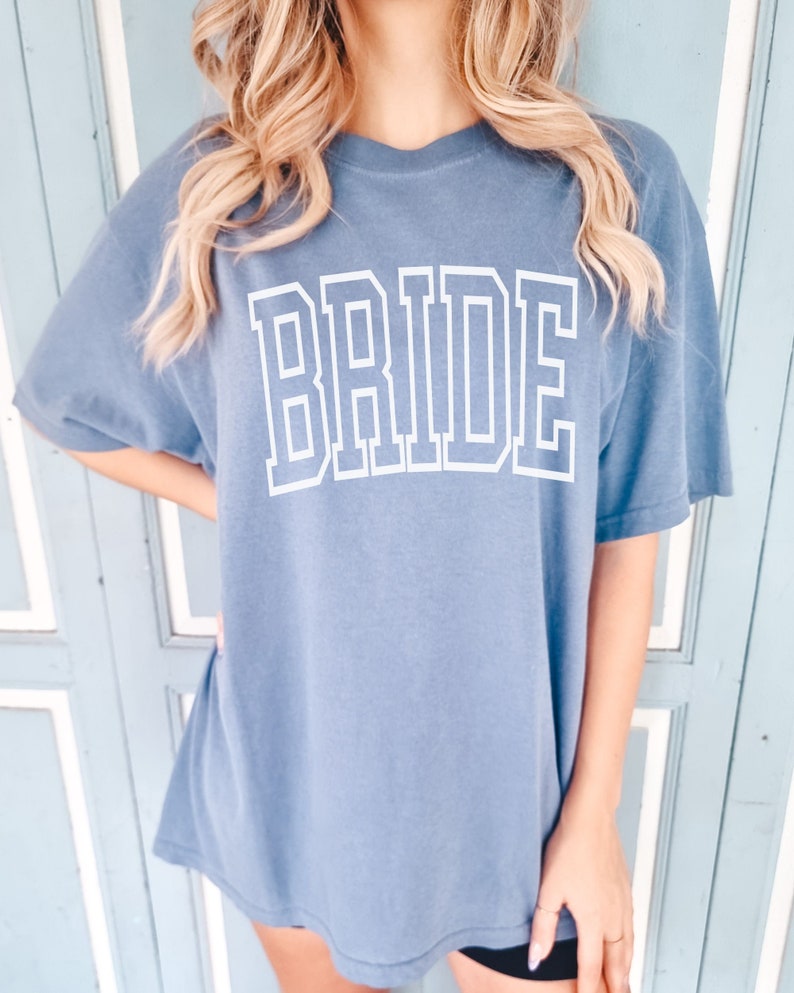 Comfort Colors Bride Shirt, Trendy Oversized Bride Tee, Bride To Be Shirt, Wedding Shirt, Bachelorette Shirt, Bride Gift, Bridal Shower Blue Jean