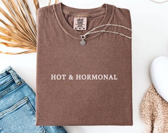 Hot & Hormonal, Funny Pregnant Shirt, Summer Pregnancy Reveal, Pregnancy Announcement, Baby Bump T Shirt, Gift For New Mom, Baby Shower Gift