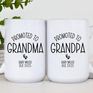 Custom Pregnancy Announcement to Grandparents Mug Set, Promoted To Grandma Grandpa, Baby Reveal Gift, First Time Grandparents Gift Est 2025