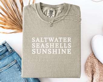 Saltwater Seashells Sunshine Shirt, Summer Shirts, Coastal Aesthetic T Shirt, Cute Summer Outfits Tee, Ocean Beach Shirt, Summer Trip TShirt