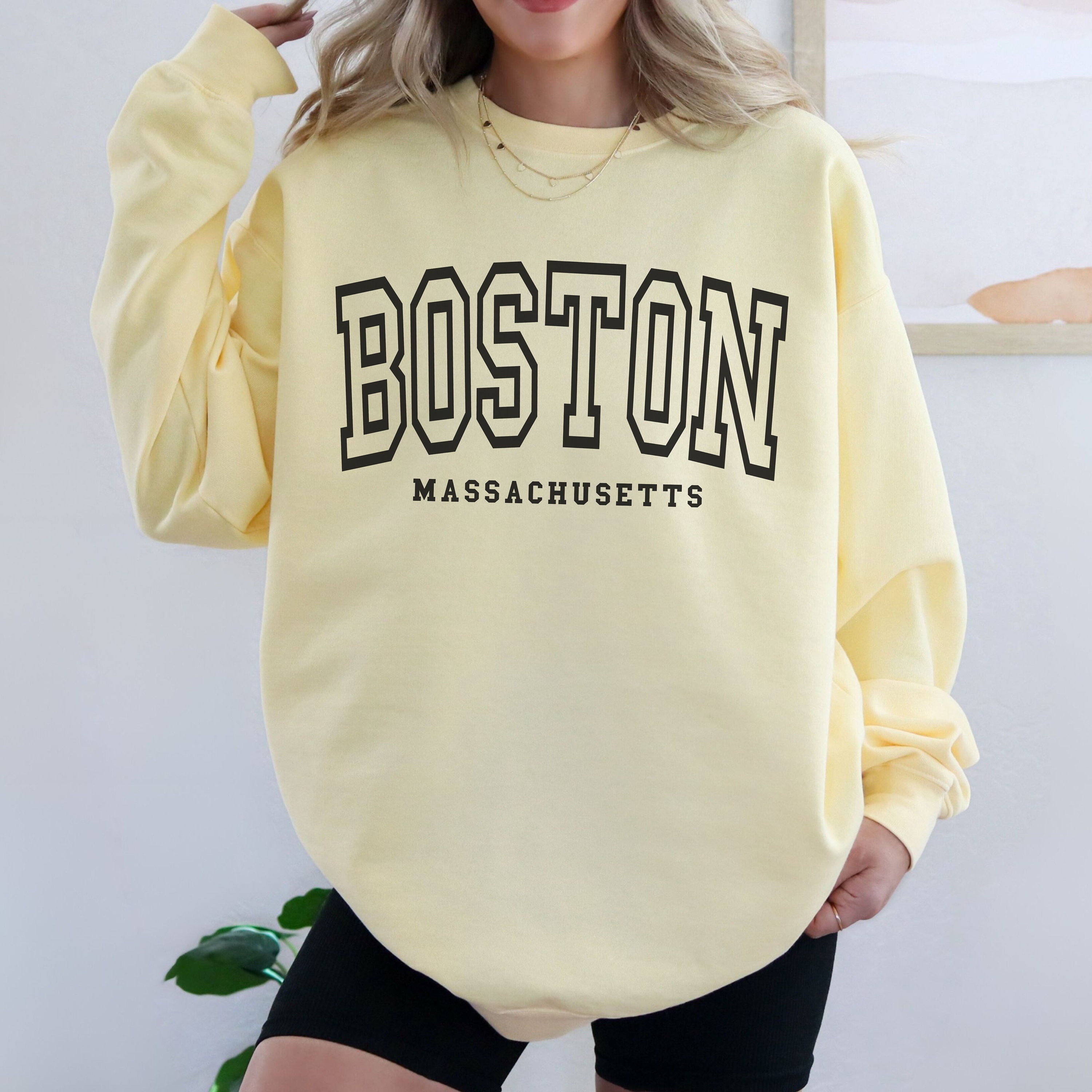 Boston Sweatshirt, Comfort Colors Trendy Varsity Sweatshirt