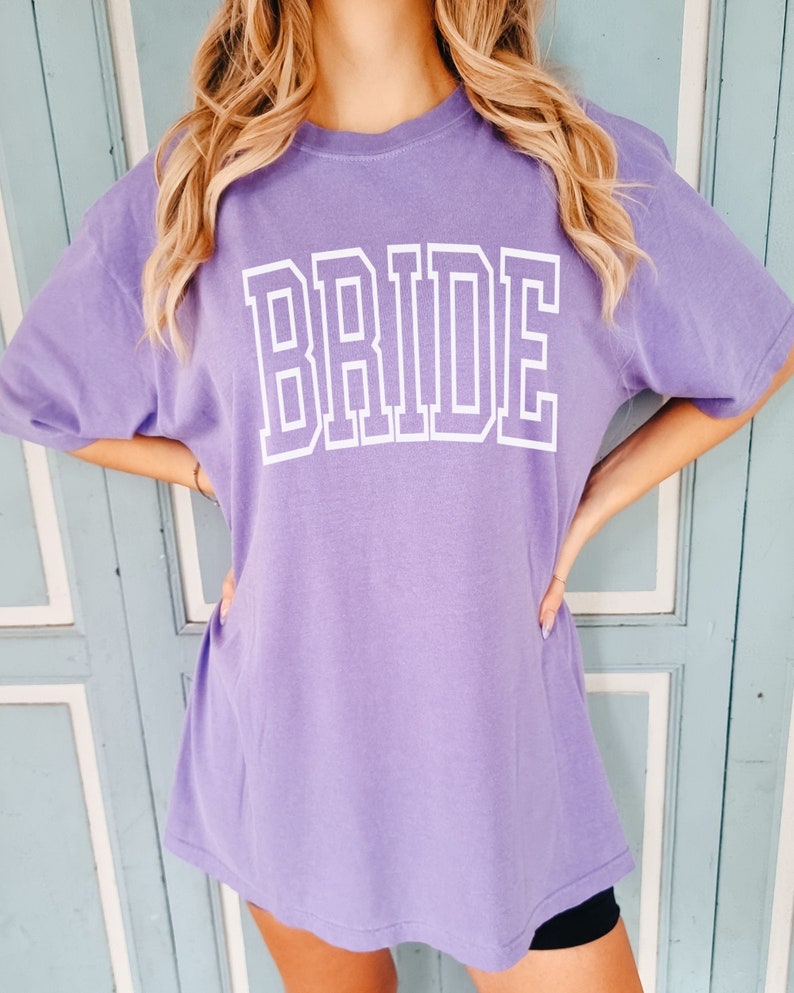 Comfort Colors Bride Shirt, Trendy Oversized Bride Tee, Bride To Be Shirt, Wedding Shirt, Bachelorette Shirt, Bride Gift, Bridal Shower Violet