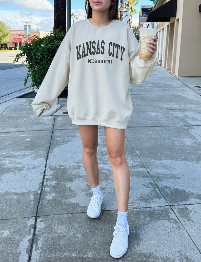 Kansas City Sweatshirt, Trendy Varsity Sweatshirt, Aesthetic College Crewneck, Oversized Minimalist Sweater, Kansas City Missouri Shirt Sand