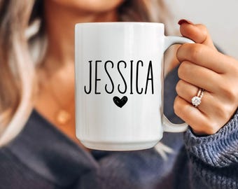 Custom Name Mug, Personalized Mug With Name, Name Heart Mug, Gift for Best Friend, Gift for Her, Name Coffee Mug, Bridesmaid Proposal