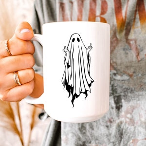 Funny Halloween Mug, Middle Finger Ghost Coffee Mug, Spooky Ghost Mug, Gift for Halloween, Scary Gift, Creepy Coffee Tea Mug