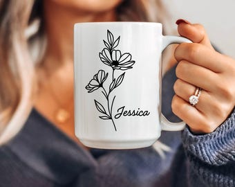 Custom Name Mug, Personalized Mug With Name, Name Flower Mug, Gift for Best Friend, Gift for Her, Name Coffee Mug, Bridesmaid Proposal