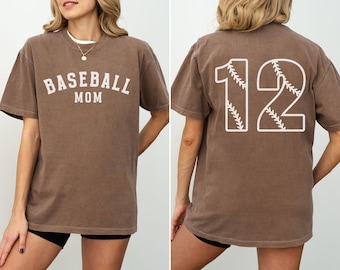 Custom Baseball Mom Shirt with Number, Comfort Colors Sports Mom T Shirt, Baseball Mom Gift, Baseball Mama, Game Day Shirt, Baseball Gift