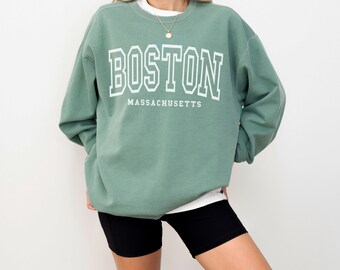 Boston Sweatshirt, Comfort Colors Trendy Varsity Sweatshirt