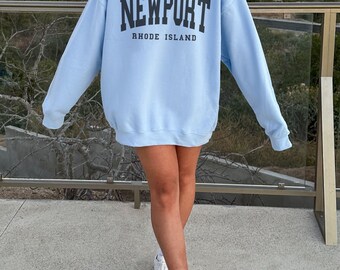 【MODERNIF】Newport Lettering Overfit Sweatshirt Newport Sweatshirt, Trendy Varsity Sweatshirt, Aesthetic