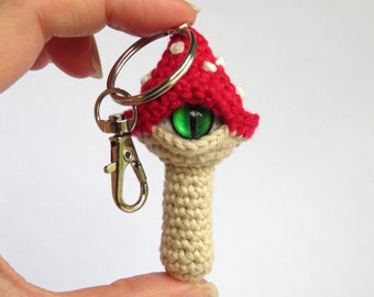 Mushroom Eyeball Keychain - Stuffed Yarn Crochet Amigurumi