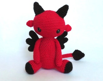 Devil Plush Crochet Toy | Creepy Cute Halloween Decoration | Amigurumi Demon Doll