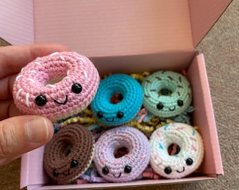 Donut Plush Gift Box | Miniature Donut Half Dozen Set | Tiny Box of Donuts