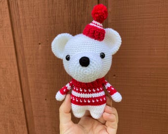 Crochet Polar Bear Plushie | Holiday Sweater Doll
