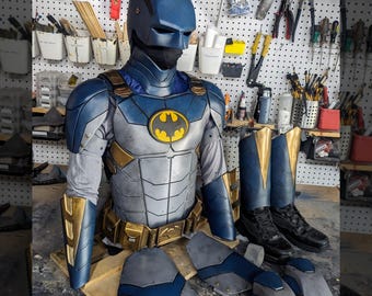 BLUE BAT KNIGHT Full Set with Helmet-  *One of A Kind!* Any Colors (Vest, Shoulders, Belt, Thigh,  Gauntlets, Boot Armor, Knee, Mask)