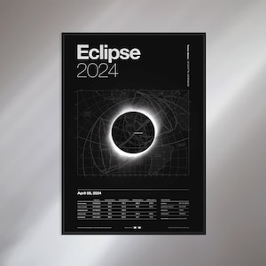 Customized 2024 Solar Eclipse Poster Print Typographic Gallery Wall Art, Modern, Minimal, Midcentury, Celestial Data by Location