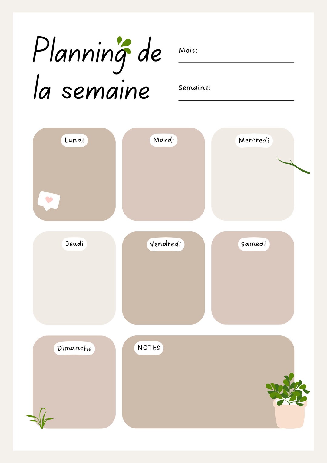 Week Chart For Note Schedule of the Week Note-taking Sheet - Digital Digital Format - Etsy