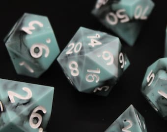 Shadowed Waters - 7 Piece Dice Set (Blue, Teal, White and Black)
