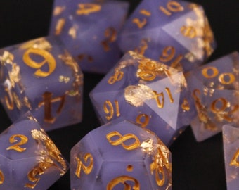 Purple and Gold Flake - 7 Piece Dice Set - Purple and Gold (Lavendar)