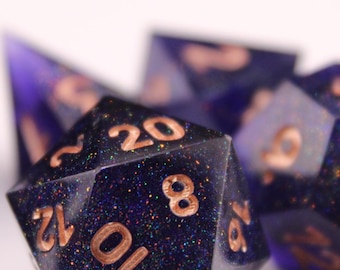 Royal Rose Gold - 7 Piece Dice Set - (Glitter, Rose Gold, Purple)