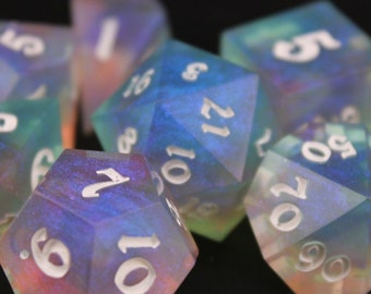 Pink to Teal - 7 Piece Dice Set - (Blue, teal, pink and glitter dice)