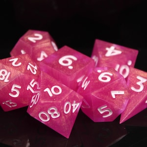 Simple Pink - 7 Piece Dice Set - Pink and White Dice Set