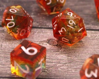 Warm Rainbow - 7 Piece Dice Set - Clear, White and Rainbow