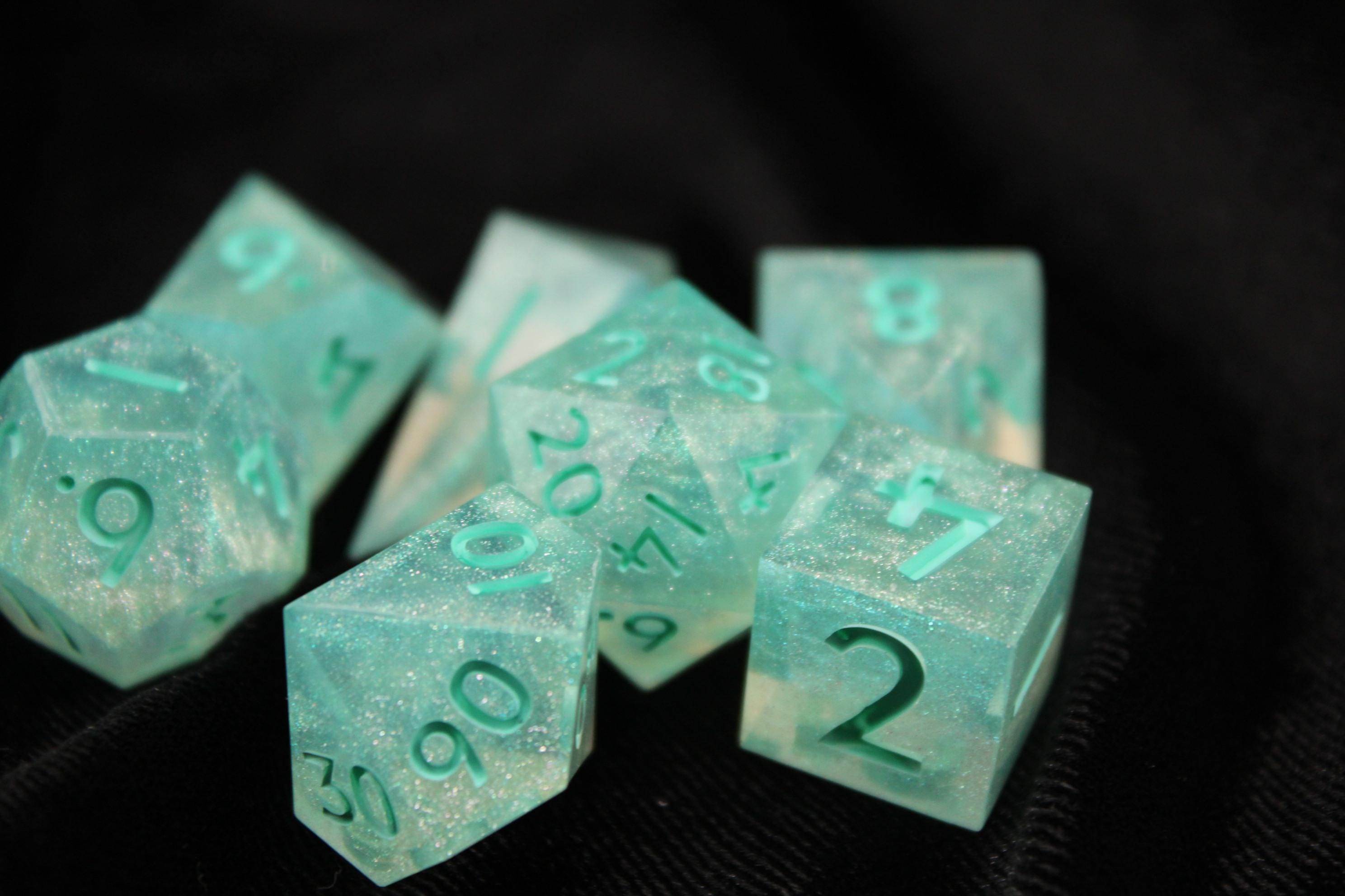Ice Magic - 7 Piece Dice Set -  Blue, Teal and Sparkle Dice
