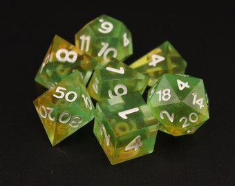 Green and Yellow - 7 Piece Dice Set - Green and Yellow Sparkle