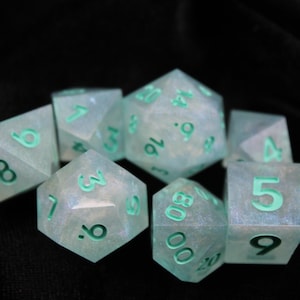 Teal Shimmer - 7 Piece Dice Set (Two Versions - Blue/Teal/Sparkle Dice)