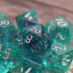 Mermaid Song - 7 Piece Dice Set (Blue and teal sparkle)