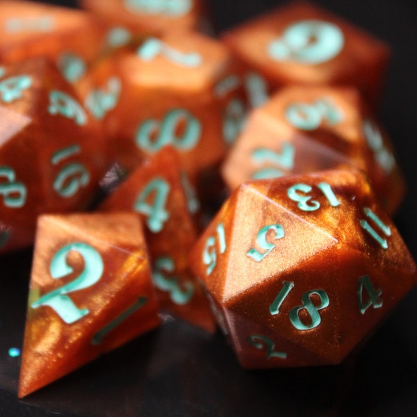 Amber and Teal - 9 Piece Dice Set