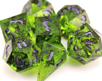 Verdant Twilight - 7 Piece Dice Set - Sparkle, Green and Purple