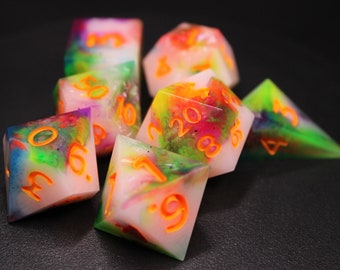 Neon Rainbow Paint Splatter- 7 Piece Dice Set