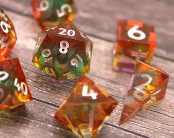 Rainbow Crystal- 7 Piece Dice Set - Clear, White and Rainbow