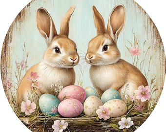 Enseigne rustique de lapin de Pâques, décoration printanière vintage, décoration de Pâques de ferme, art mural lapin en détresse, panneau en bois pastel oeufs de Pâques