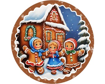 gingerbread friends dancing merry Christmas sign for front door, gingerbread house wreath sign, sign for December