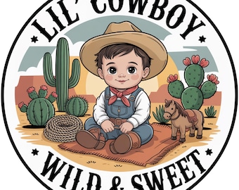 Enseigne de chambre d'enfant petit cowboy, sauvage & doux bébé garçon, décoration western cowboy, insertion de couronne rustique, art de cowboy bébé mignon