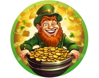 Schild für den St. Patrick's Day-Kranz mit Koboldmotiv | Rundes Metallschild „Goldtopf“ für Kränze | Türhänger-Aufsatz