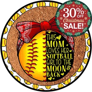 cartello con ghirlanda per mamma di softball, cartello per mamma di softball, decorazione murale softball con cuciture gialle e rosse, accessorio per ghirlanda softball con bandana rossa