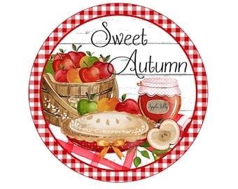 Letrero de corona de pastel de manzana de otoño, accesorio de corona de pastel de manzana, arte de pared de pastel de manzana, decoración de cocina de otoño, accesorio de corona de pastel de aplicación fresca de otoño,