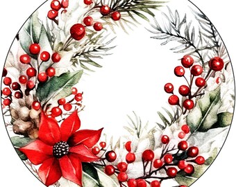 rustic Poinsettia and Pine Christmas Sign, Red Berry Holiday Decor, Rustic Christmas Wall Art, Farmhouse Door Wreath, Winter Home Sign