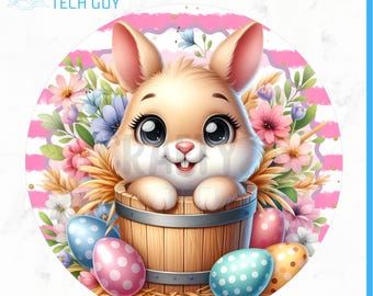 Easter Bunny Basket Round Wreath Sign