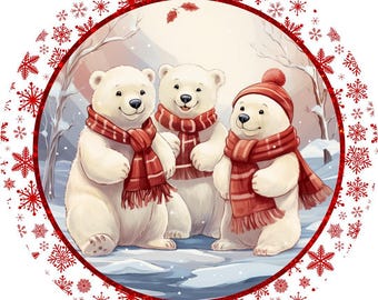 Adorable Polar Bear Friends Christmas Sign - Red Snowflake Border Holiday Decor, Cozy Winter Wall Art for Festive Homes