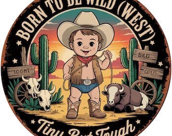 Enseigne de chambre de bébé cowboy, né pour être le Far West, insertion de guirlande Western pour bébé garçon, déco cowboy petit mais solide