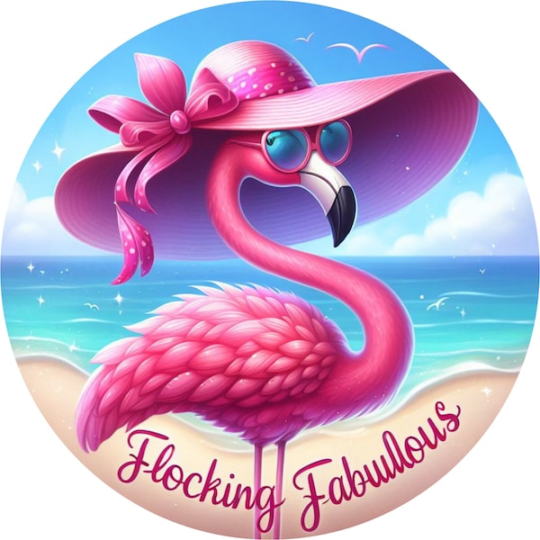 pink flamingo at the beach funny saying metal wreath sign, pink flamingo wall art, beach house sign