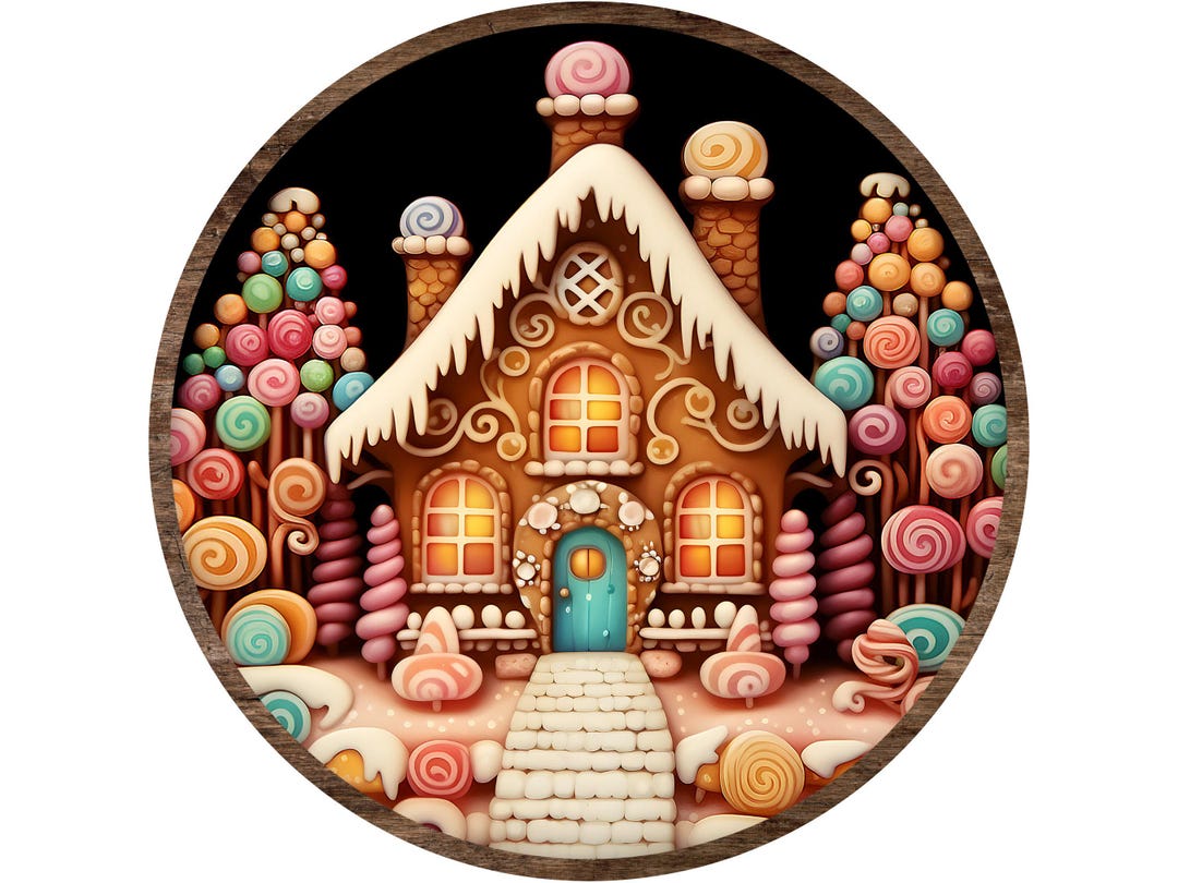 Vintage Candy Land Gingerbread House Wreath Sign, Sign for December ...