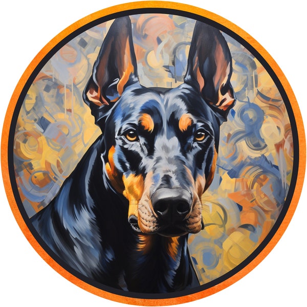 realistic painting of a Doberman Pincher dog wreath sign, sign for dog lover, oil painting Doberman dog wall art