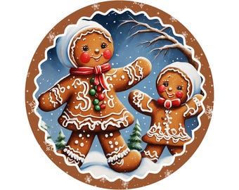 gingerbread mom and daughter merry Christmas sign for front door, gingerbread wreath sign, sign for December